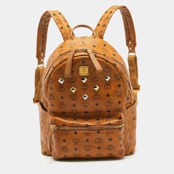 Pre Owned MCM Cognac Visetos Coated Canvas Medium Studded Stark Backpack
