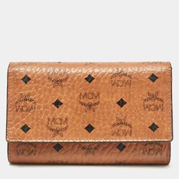 Pre Owned MCM Cognac Visetos Coated Canvas Trifold Wallet