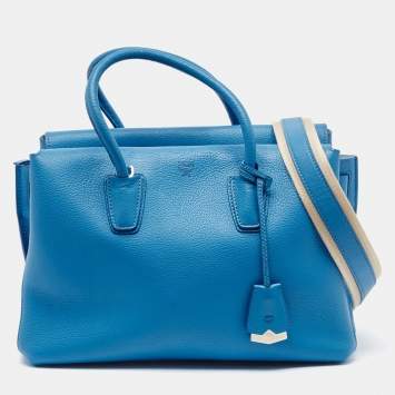 Pre Owned MCM Blue Leather Medium Milla Tote