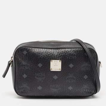 Pre Owned MCM Black Visetos Coated Canvas and Leather Camera Crossbody Bag