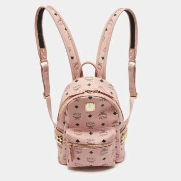 Pre Owned MCM Pink Visetos Coated Canvas Mini Side Studs Stark Backpack