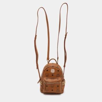 MCM Tan Cognac Visetos Coated Canvas and Leather Mini Stark Backpack