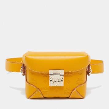 MCM Mustard Visetos Leather Berlin Convertible Belt Bag