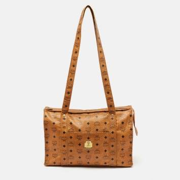MCM Cognac Visetos Coated Canvas Large Heritage Zip Tote