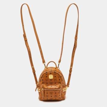 MCM Tan Visetos Coated Canvas and Leather Mini Studded Stark Bebe Boo Backpack