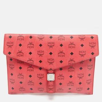 MCM Red Visetos Faux Leather Envelope Pouch
