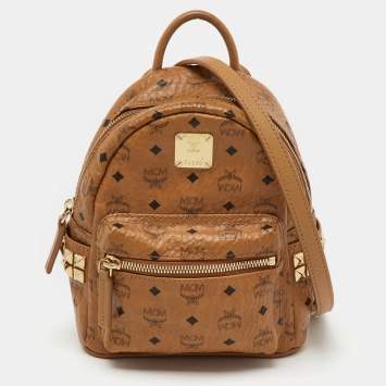 Pre Owned MCM Cognac Visetos Coated Canvas and Leather Mini Studded Stark-Bebe Boo Backpack