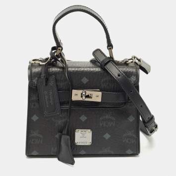 MCM Black Visetos Coated Canvas and Leather Mini Heritage Top Handle Bag