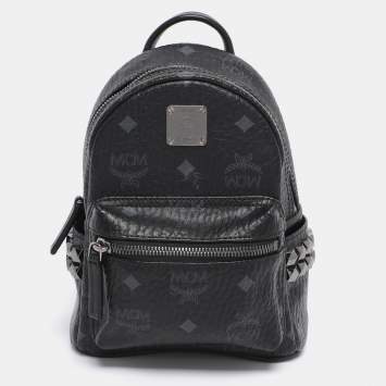 Pre Owned MCM Black Visetos Coated Canvas Mini Studded Stark-Bebe Boo Backpack