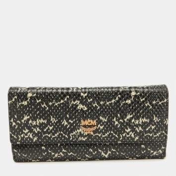 Pre Owned MCM Black/White Snakeskin Embossed Leather Continental Wallet