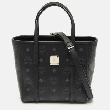 MCM Black Visetos Coated Canvas and Leather Mini Toni Tote