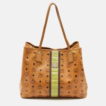 Pre Owned MCM Cognac Visetos Coated Canvas and Croc Embossed Liz Tote