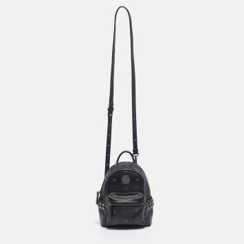Pre Owned MCM Black Visetos Coated Canvas Mini Studded Stark-Bebe Boo Backpack
