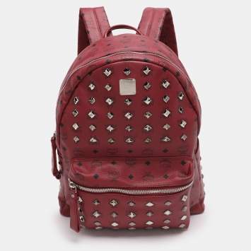 Pre Owned MCM Fuchsia Visetos Coated Canvas Large Studs Stark Backpack