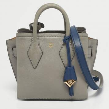 مملوكة مسبقًا حقيبة يد إم سي إم ميني ميلا جلد رمادي/ أزرق