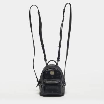 Pre Owned حقيبة ظهر إم سي إم ستارك بيبي بو ذات أزرار جانبية قماش مقوى فيستوس أسود صغير