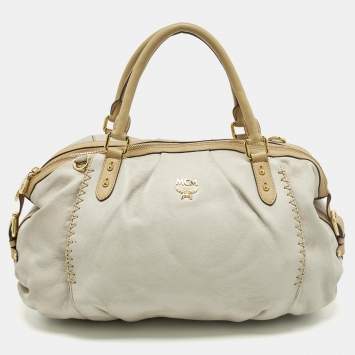 Pre Owned MCM Whipstitched Detail Grey Leather Satchel