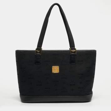 Pre Owned MCM Top Zip Black Visetos Fabric and Leather Tote