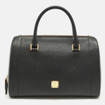 Pre Owned MCM Black Leather Boston Bag