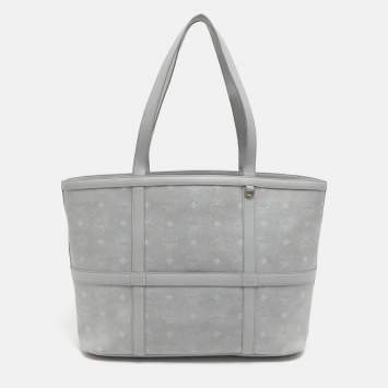 Pre Owned MCM Delmy Medium Grey Visetos Coated Canvas Shopper Tote