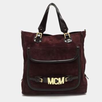 مملوكة مسبقًا MCM Burgundy Patent Leather and Suede Tote