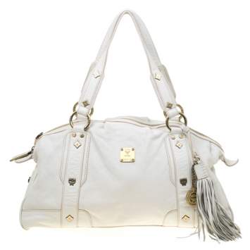 Pre Owned MCM White Leather Tassel Satchel
