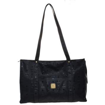 Pre Owned MCM Black Visetos Nylon Oversized Shopper Tote 