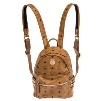 Pre Owned MCM Brown Visetos Coated Canvas Small Bebe Boo Backpack