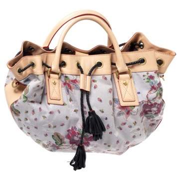 Pre Owned MCM Multicolor Floral Canvas and Leather Tassel Drawstring Bag