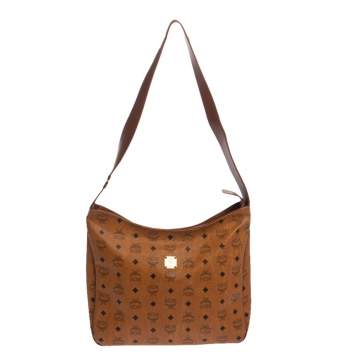 Pre Owned MCM Brown Visetos Coated Canvas and Leather Shoulder Bag