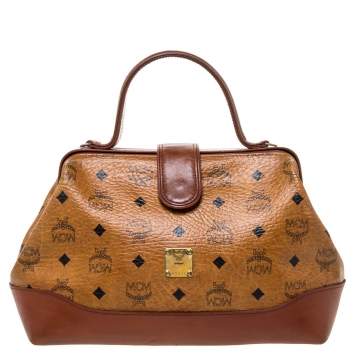 Pre Owned MCM Cognac/Brown Visetos Coated Canvas and Leather Frame Satchel