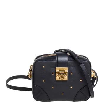Pre Owned MCM Black Coated Canvas and Leather Studded Camera Bag
