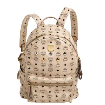Pre Owned MCM Light Beige Visetos Coated Canvas and Leather Studded Stark Backpack