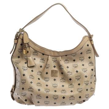 Pre Owned MCM Beige Visetos Coated Canvas and Leather Essential Hobo