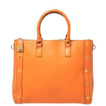 Pre Owned MCM Orange Textured Leather Large Tote