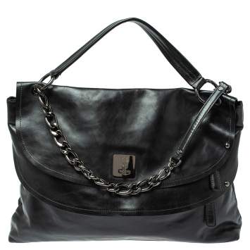 Pre Owned MCM Black Leather Turlock Double Flap Top Handle Bag