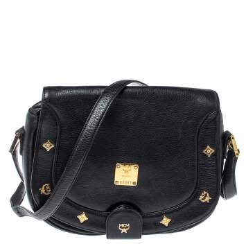 Pre Owned MCM Black Leather Flap Crossbody Bag