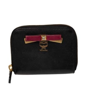 Pre Owned MCM Black Leather Mina Small Zip Around Wallet 