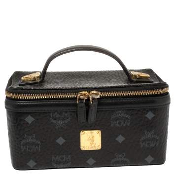 Pre Owned MCM Black Leather Visetos Rockstar Vanity Case