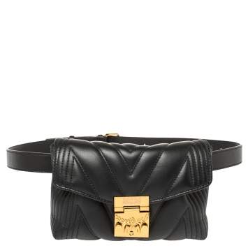 Pre Owned MCM Black Quilted Leather Patricia Belt Bag