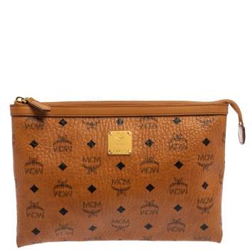 Pre Owned MCM Cognac Visetos Coated Canvas Pouch