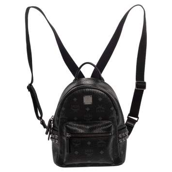 Pre Owned MCM Black Visetos Coated Canvas Mini Stark Backpack