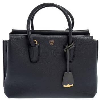 Pre Owned MCM Dark Grey Leather Medium Milla Tote
