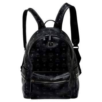 Pre Owned MCM Black Visetos Coated Canvas Medium Studs Stark Backpack