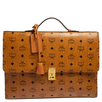 Pre Owned MCM Cognac Visetos Coated Canvas Heritage Briefcase