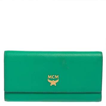 Pre Owned MCM Green Leather Milla Long Trifold Wallet
