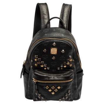 Pre Owned MCM Black Visetos Coated Canvas and Leather Small Studs Stark Backpack