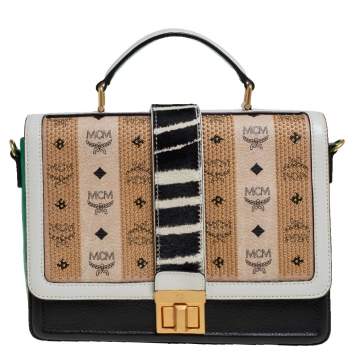 Pre Owned MCM Multicolor Visetos Coated Canvas and Zebra Print Calf Hair Little Veronika Top Handle Bag