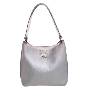 Pre Owned MCM Metallic Grey Leather Milla Hobo 