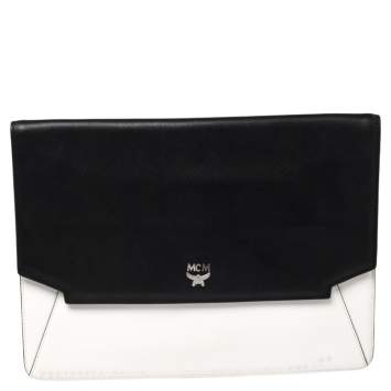 Pre Owned MCM Black/White Leather Envelope Clutch
